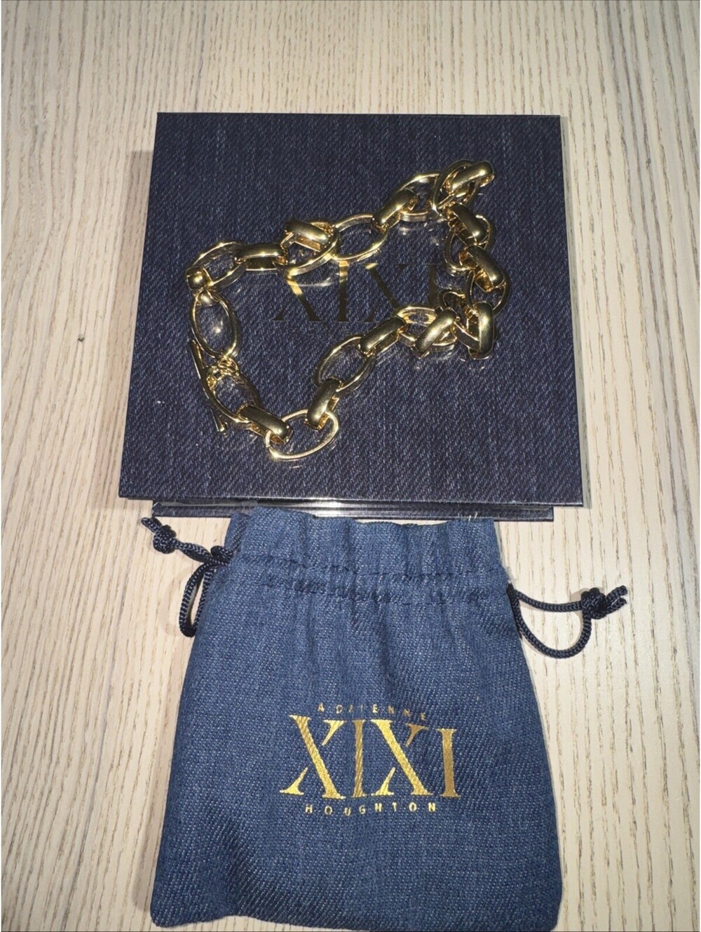 XIXI by Adrienne Houghton Gold Tone Chunky Chain Link Toggle Bracelet with Pouch